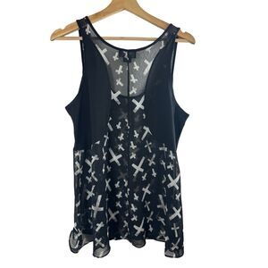Royal Bones By Daang Black Sleeveless Cross Tank Top Size L Sheer Gothcore